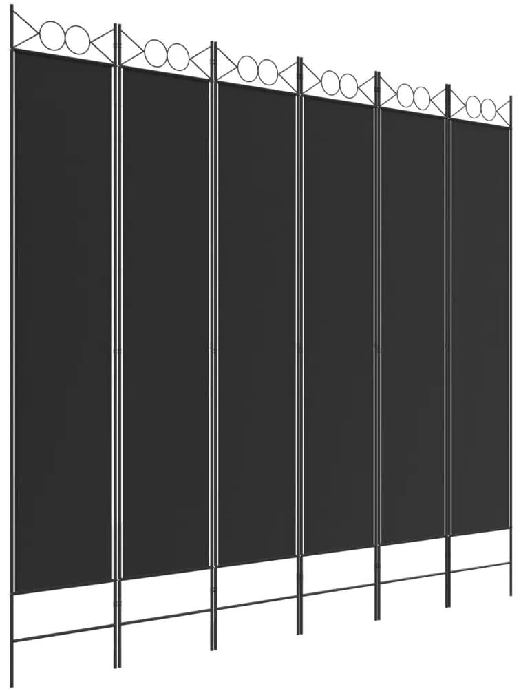 Paravan de cameră cu 6 panouri, negru, 240x220 cm, textil