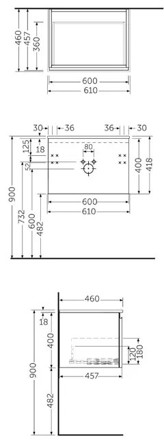 Mobilier pentru lavoar Rak, Joy-Uno 60 cm, suspendat, 1 sertar, gri