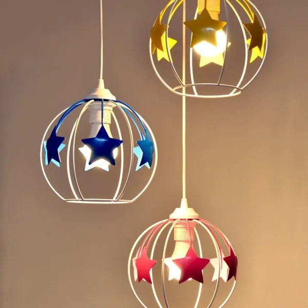 Lustră pe cablu pentru copii STARS 3xE27/15W/230V albastru/roz/galben