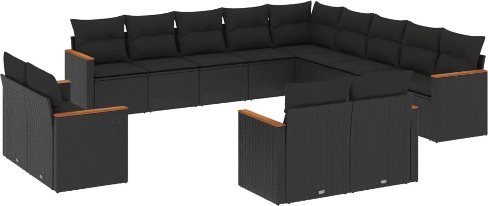vidaXL Set mobilier de grădină cu perne, 13 piese, negru, poliratan