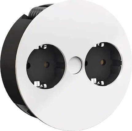 Priză încorporabilă în blat Twist Bachmann, 2 prize Schuko, alb, D:115 mm Alb, Metal/Plastic