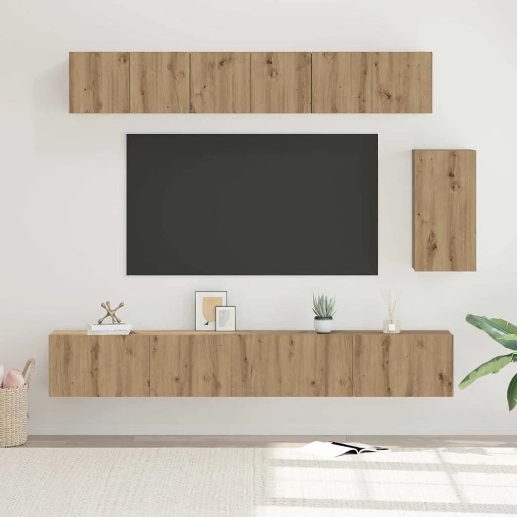 vidaXL Set comodă TV cu sertar cu raft Pe perete Altele 6 pcs stejar artizanal 100 x 30 x 30 cm