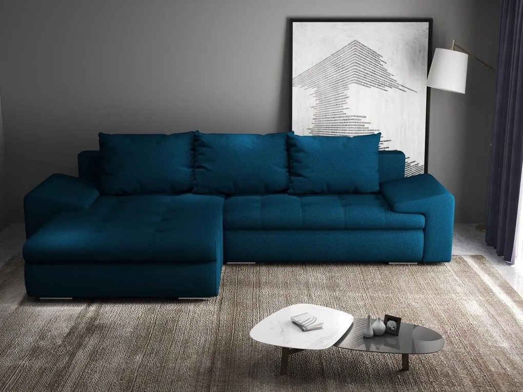 Colțar extensibil dumonde cu ladă de depozitare si sezut confortabil din spuma high-density, Leonardo Enjoy Petrol 260x185 cm