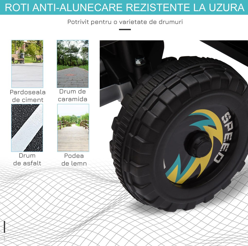 ATV Copii Electric cu Baterie Incarcabila HOMCOM, Viteza 2,8-4,6km/h, Varsta 18–48 Luni, Negru | Aosom Romania