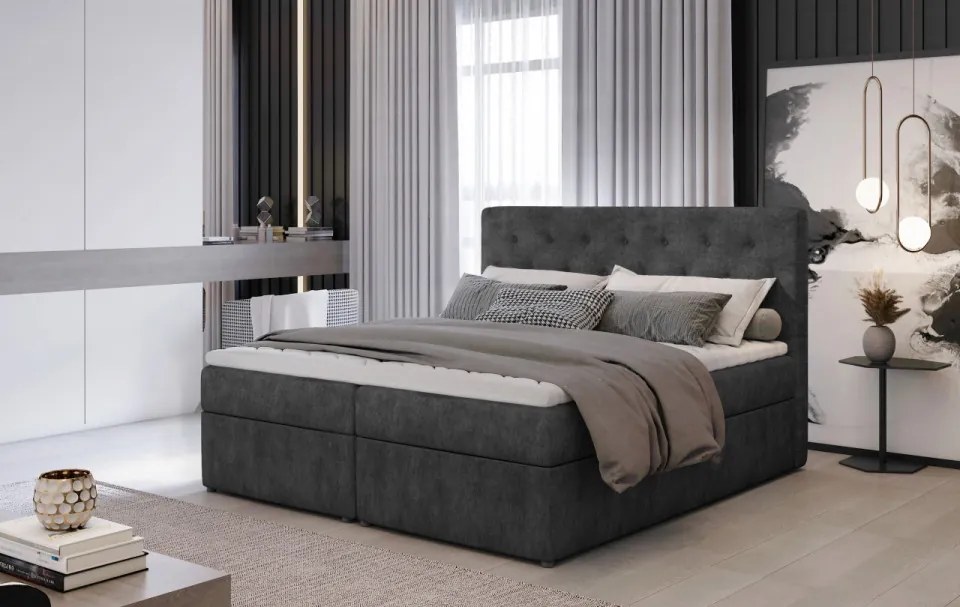 Pat tapitat de tip boxspring, 140x200 cm Loree 161, Eltap (Culoare: Visiniu / Matt Velvet 64)