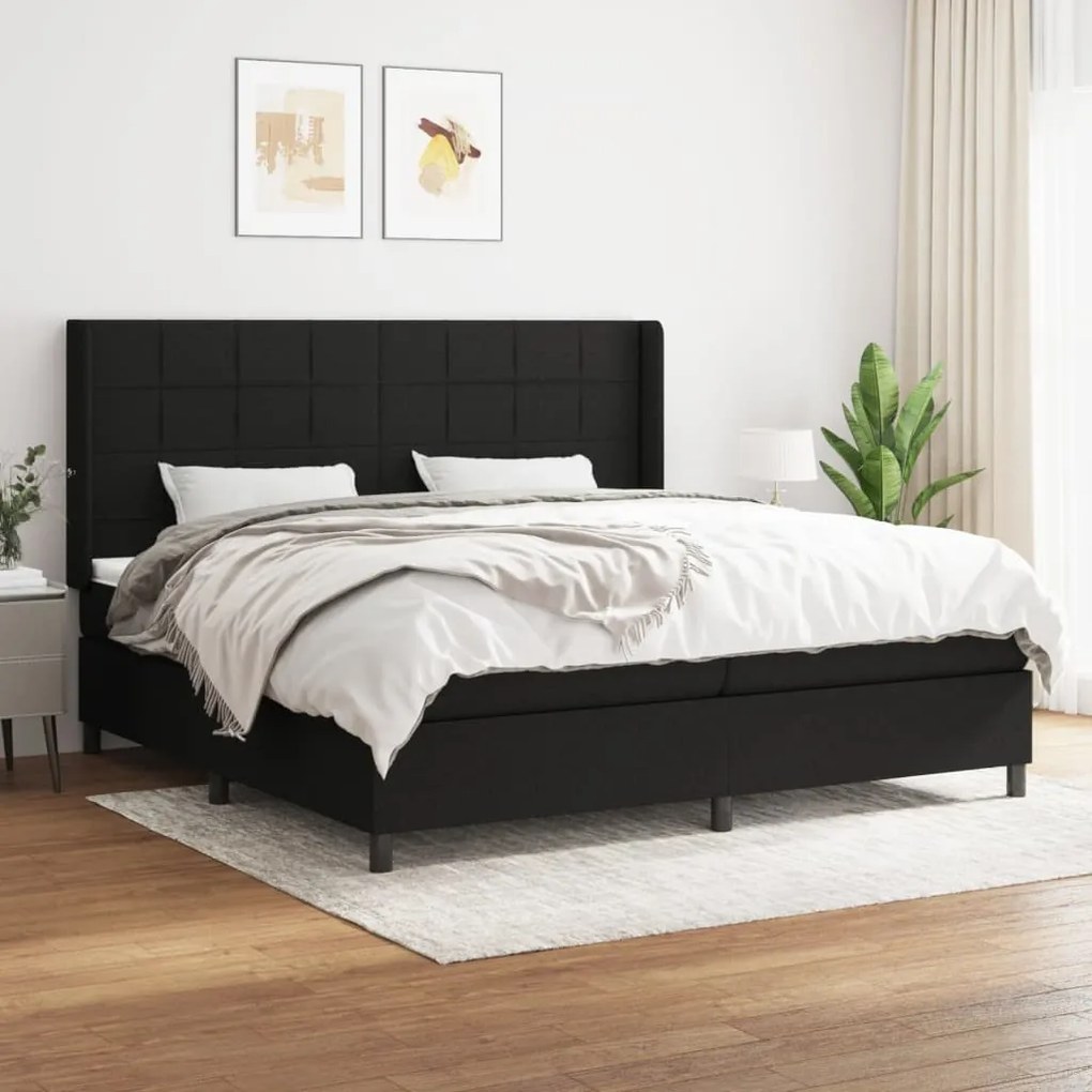 vidaXL Pat box spring cu saltea, negru, 200x200 cm, textil