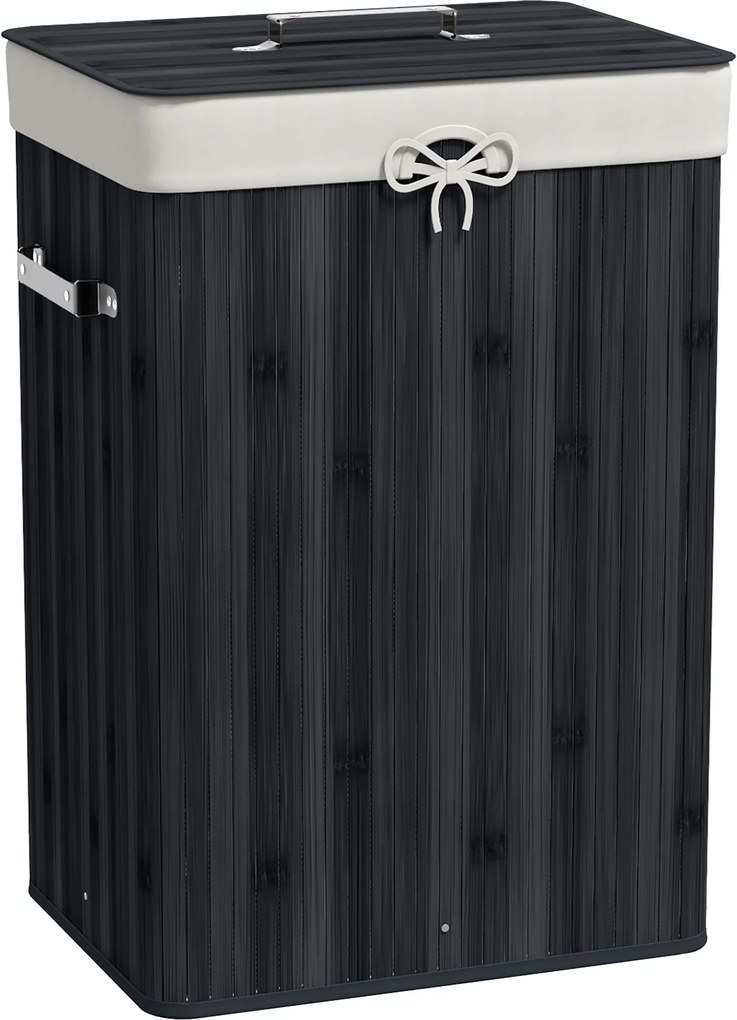 HOMCOM Coș de rufe, cutie rufe, colector de rufe cu capac, sac din pânză, bambus, pliabil, 72L, Negru 40 x 30 x 60 cm | Aosom Romania