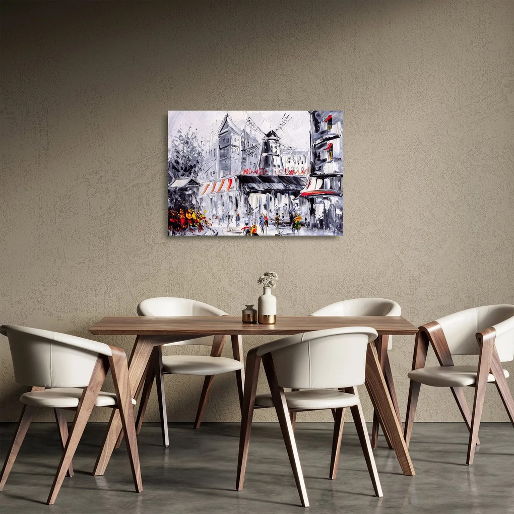 Tablou pe sticlă - Strada din Paris, pictură în ulei (70x50 cm)