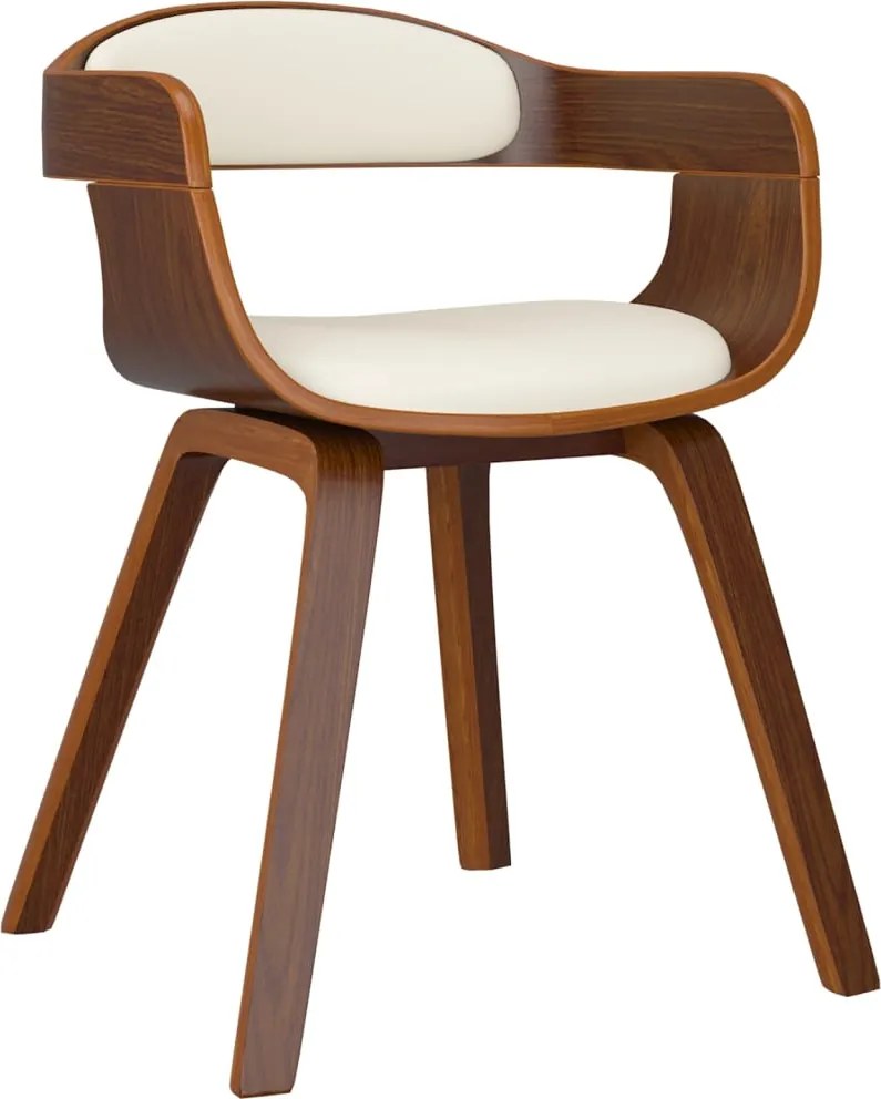 vidaXL Scaun de bucătărie, crem, piele ecologică și lemn curbat