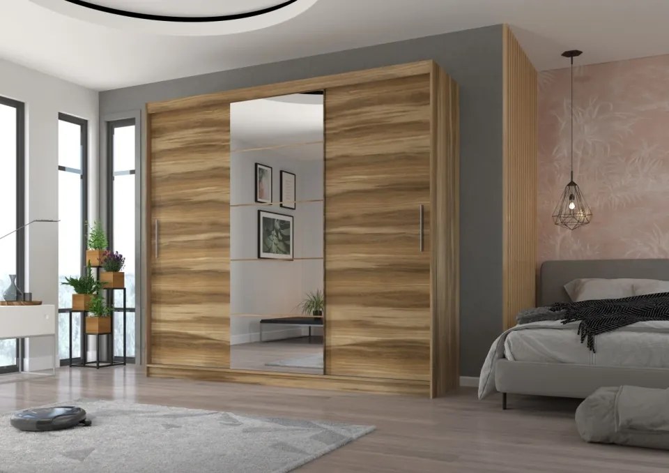 Dulap cu usi glisante si oglinda 235x215 cm, Erwin, ADRK Furniture (Culoare: Murano)