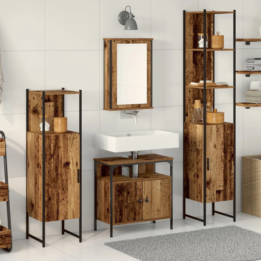 vidaXL Set de mobilier pentru baie din 4 piese - lemn vechi