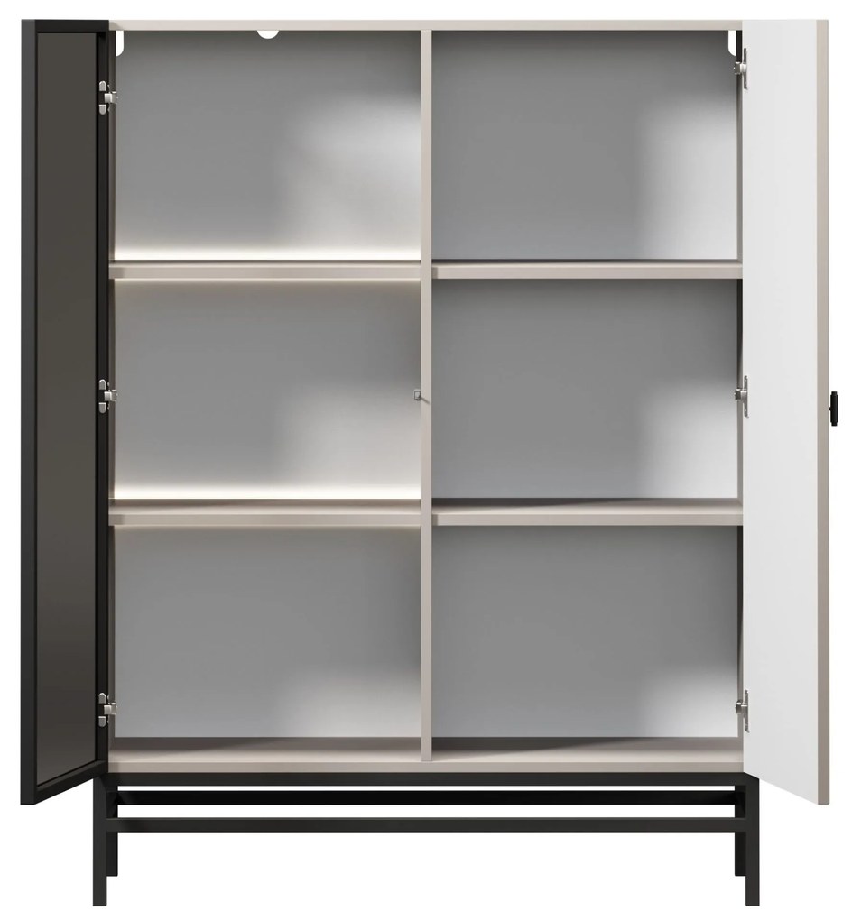 Vitrină pentru living Lorini 100 cm - cașmir / mâner negru T-bar / cadru