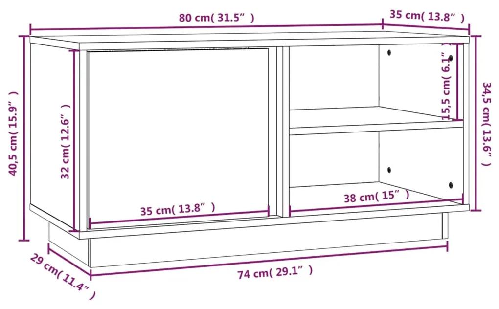 Comoda TV, alb, 80x35x40,5 cm, lemn masiv de pin
