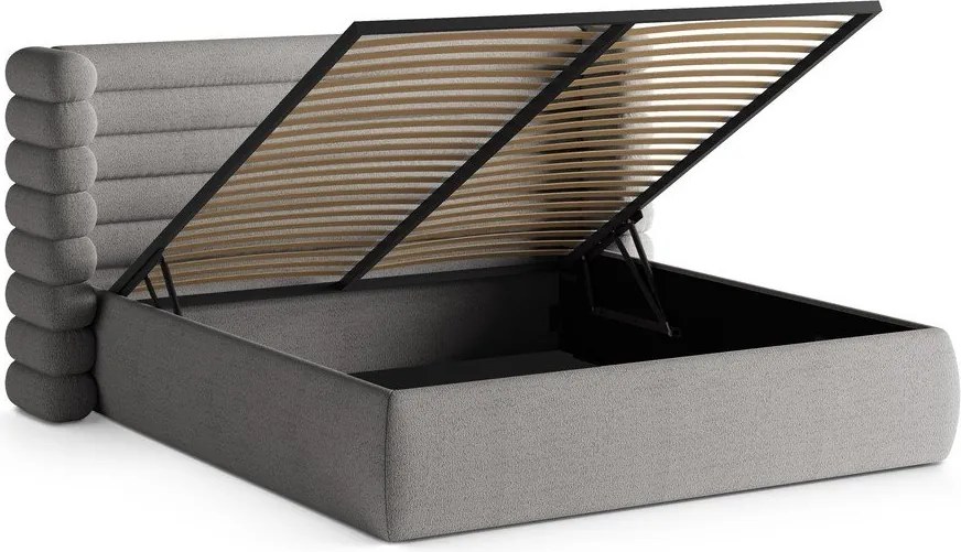Pat matrimonial gri tapițat cu spațiu de depozitare cu somieră 200x200 cm Mount – Micadoni