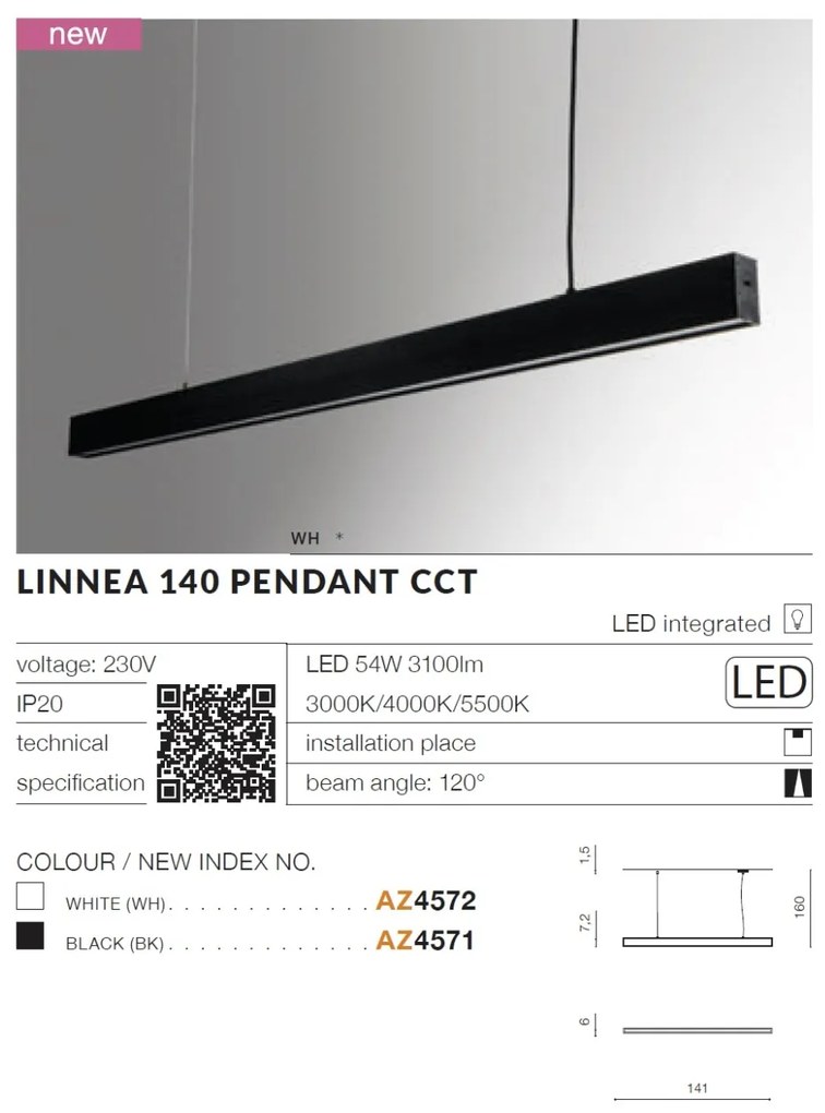 Lustra LED moderna design minimalist LINNEA 140cm alba