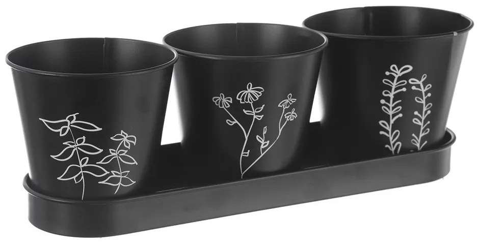 Ghivece 3 buc. din metal pentru ierburi aromatice ø 11 cm Black – Orion