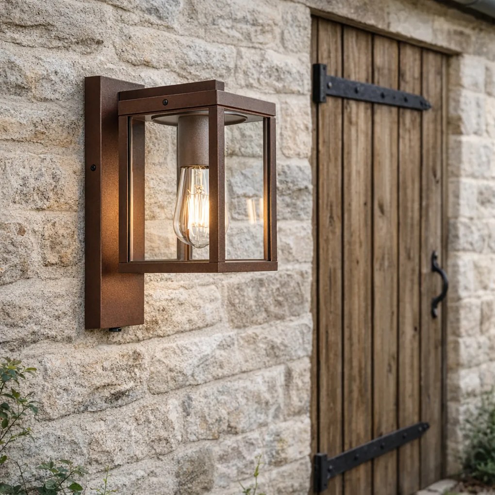 Lampa de perete exterioară maro ruginiu IP44 cu senzor de amurg - Charlois
