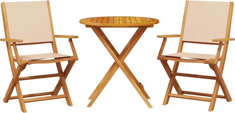 vidaXL Set mobilier bistro, 3 piese, textil bej/lemn masiv