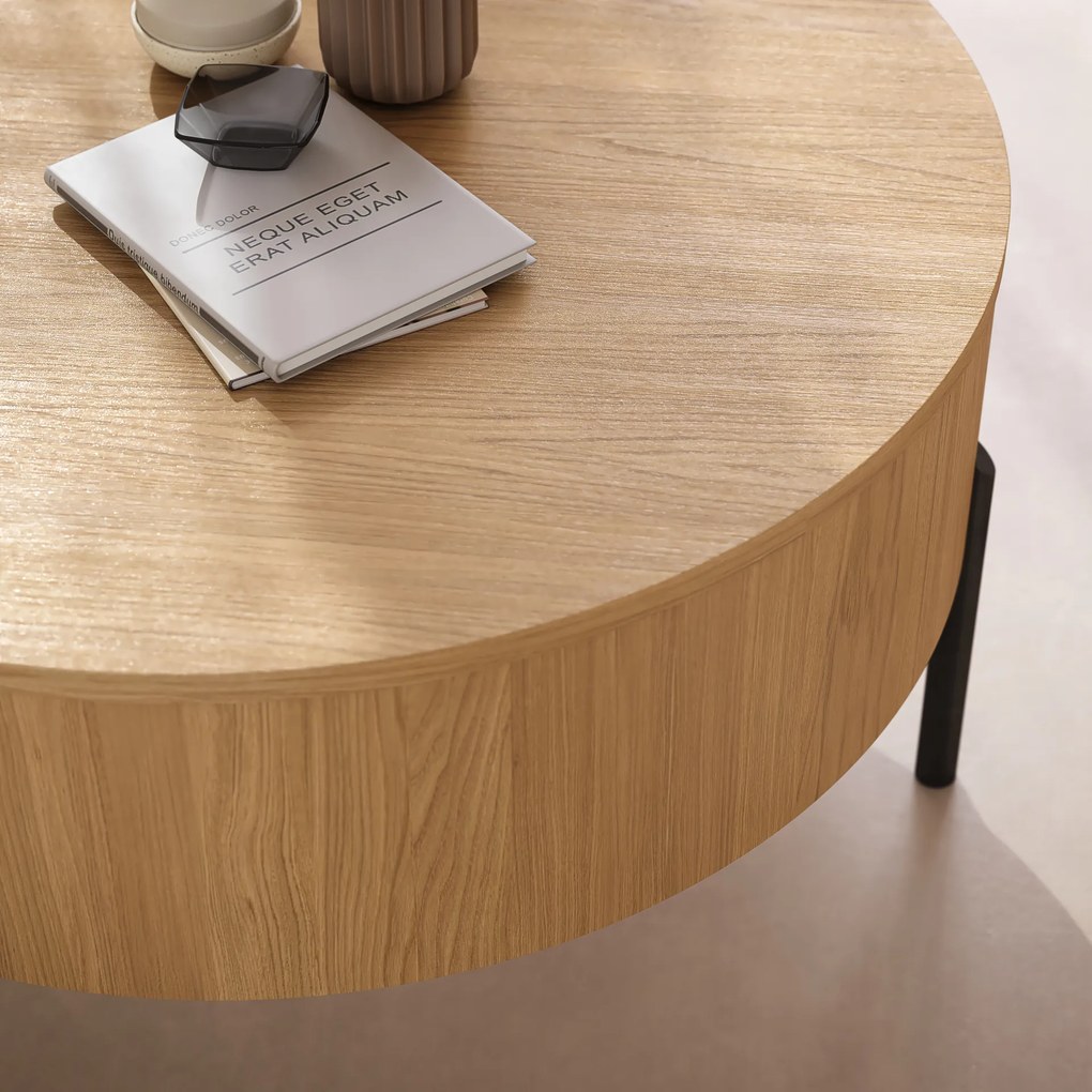 Mazzoni FRIDA Stejar Natural – MĂSUȚĂ DE CAFEA MODERNĂ CU BLAT RABATABIL ȘI SPAȚIU DE DEPOZITARE