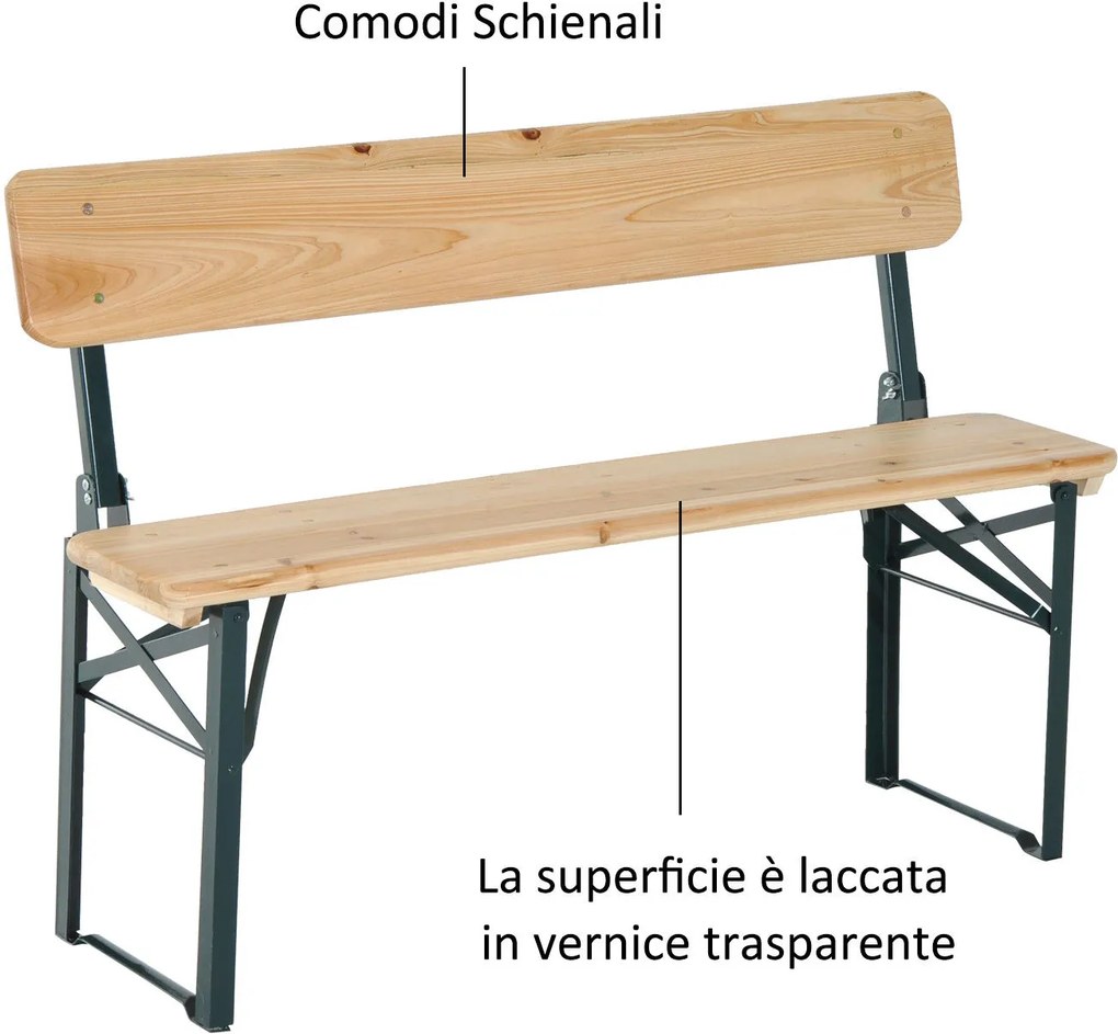 Outsunny Set Berarie de Extern Masa si 2 Banci cu Spatar Pliabil in Lemn de Brad