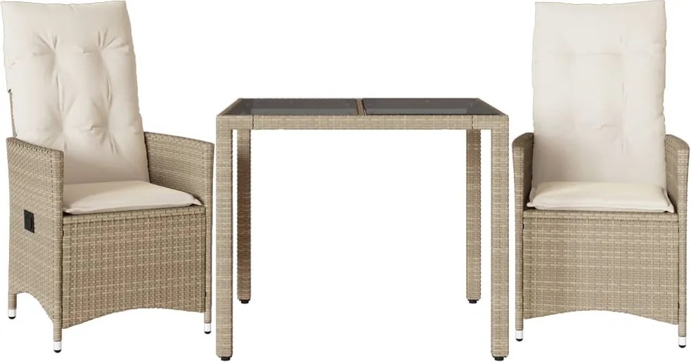 vidaXL Set bistro cu perne, 3 piese, bej, poliratan