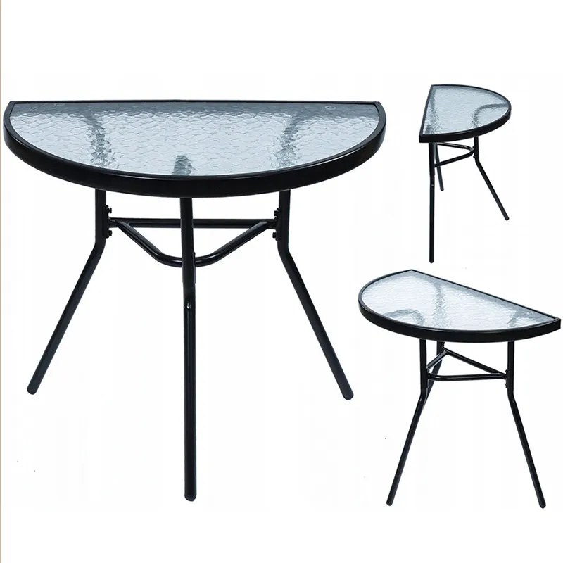 Masă de balcon semirotundă - din sticlă cu structură metalică