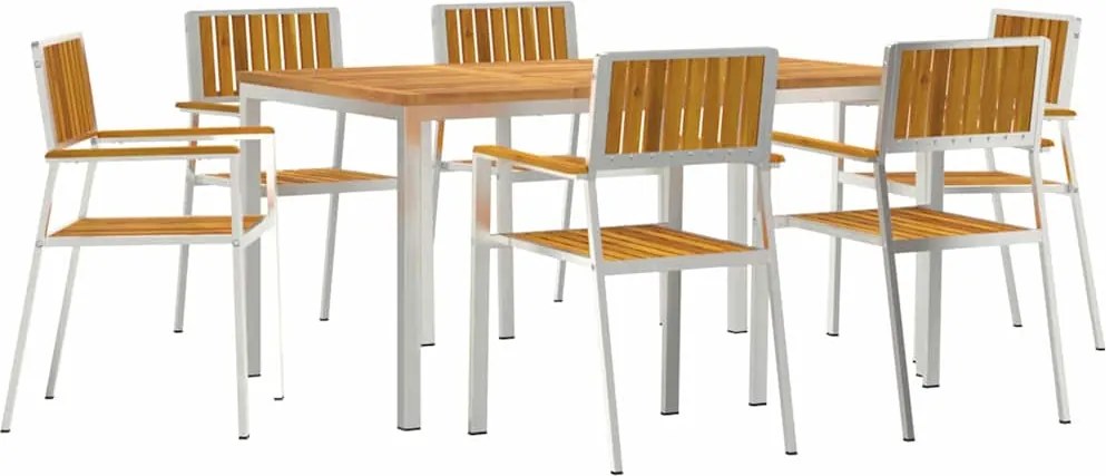 vidaXL Set dining pentru exterior 7 pcs Maro Lemn Solid de Acacia