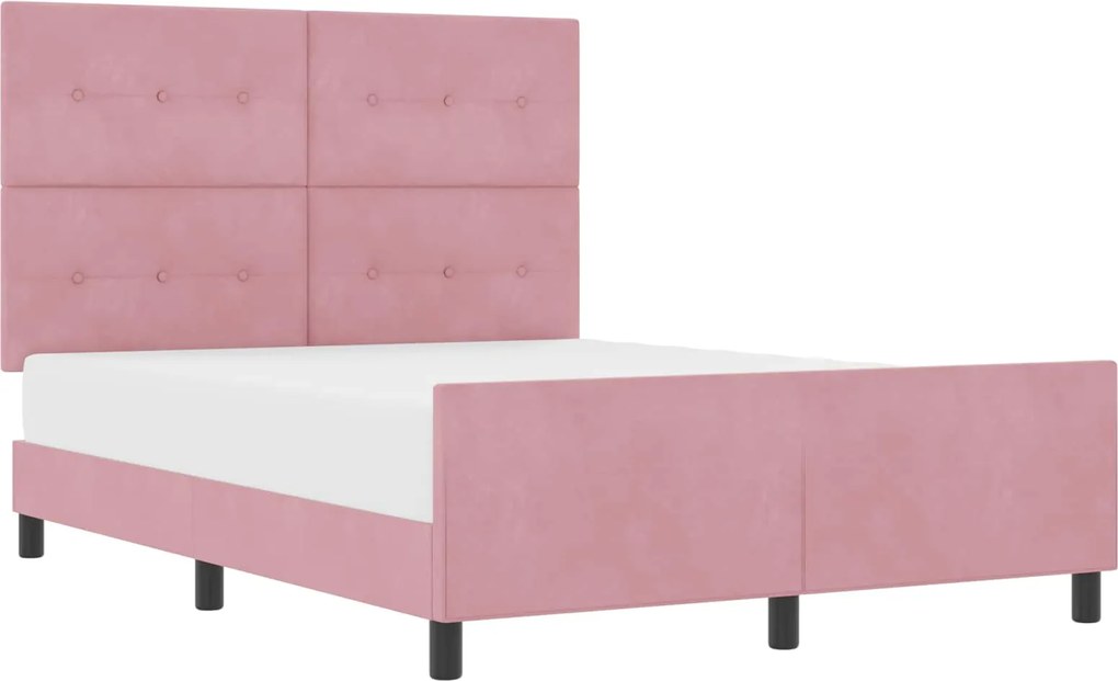 vidaXL Pat cu arcuri cu headboard Roz 140 x 200 cm Catifea