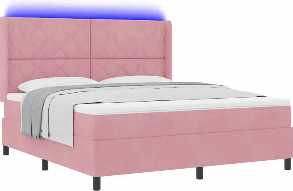 vidaXL Pat cu arcuri cu saltea cu led Roz 180 x 200 cm Catifea