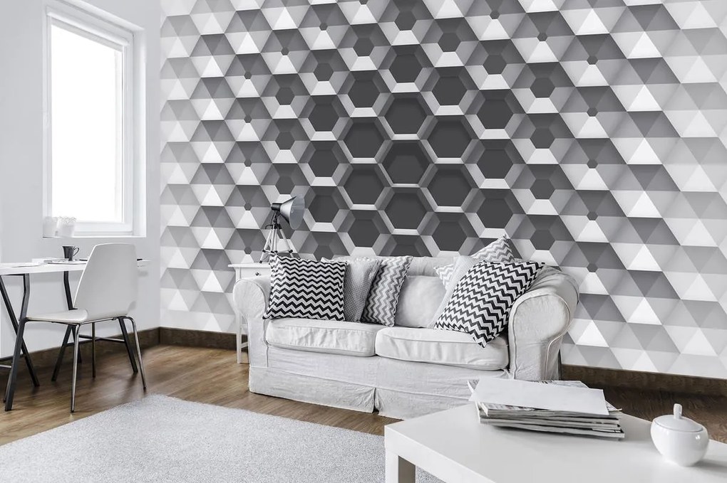 Fototapet - 3D hexagon (254x184 cm)