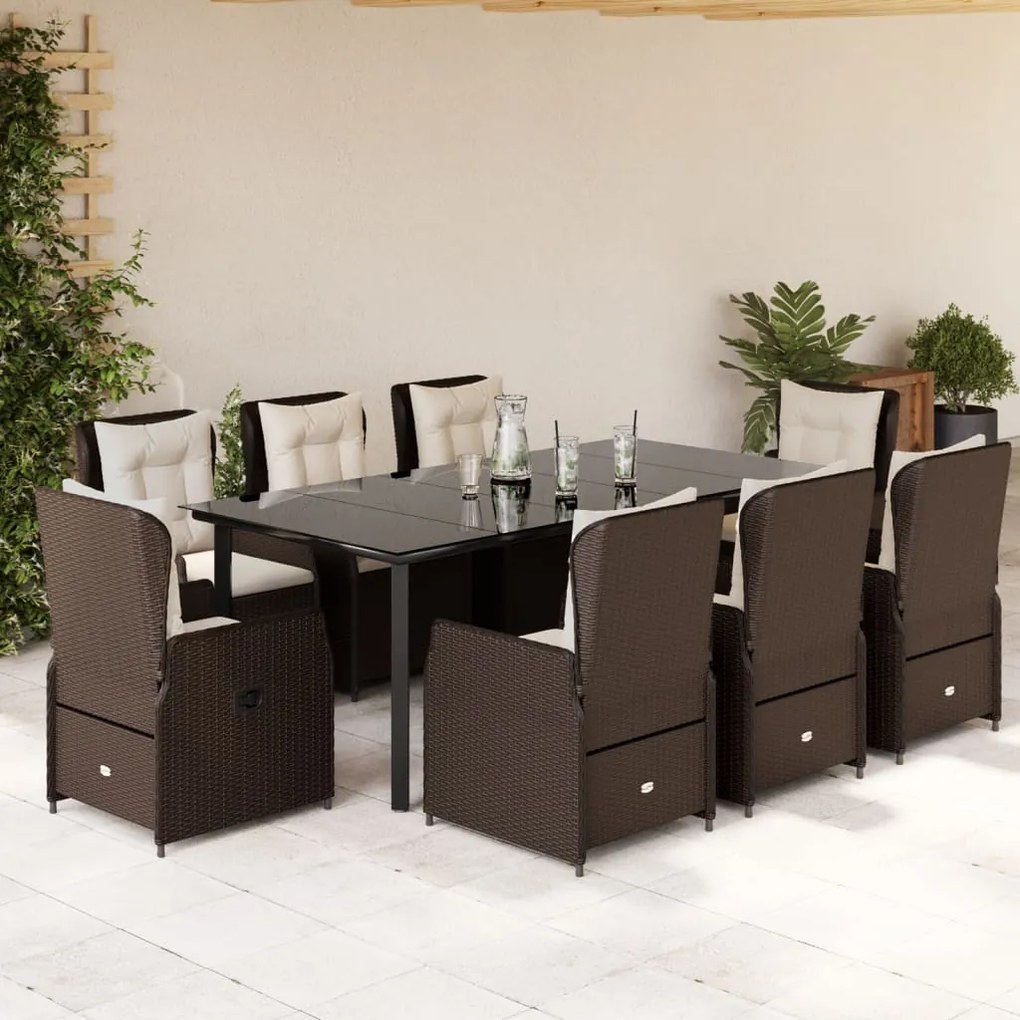 vidaXL Set mobilier de grădină cu perne, 9 piese, maro, poliratan