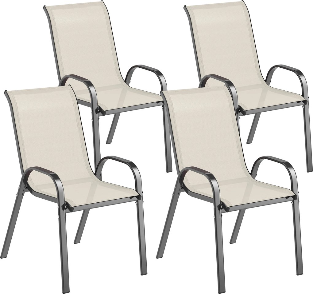 Outsunny Set de 4 Scaune Suprapozabile cu Spătar Înalt și șezut din Plasă, 54x71x93 cm, Negru | Aosom Romania