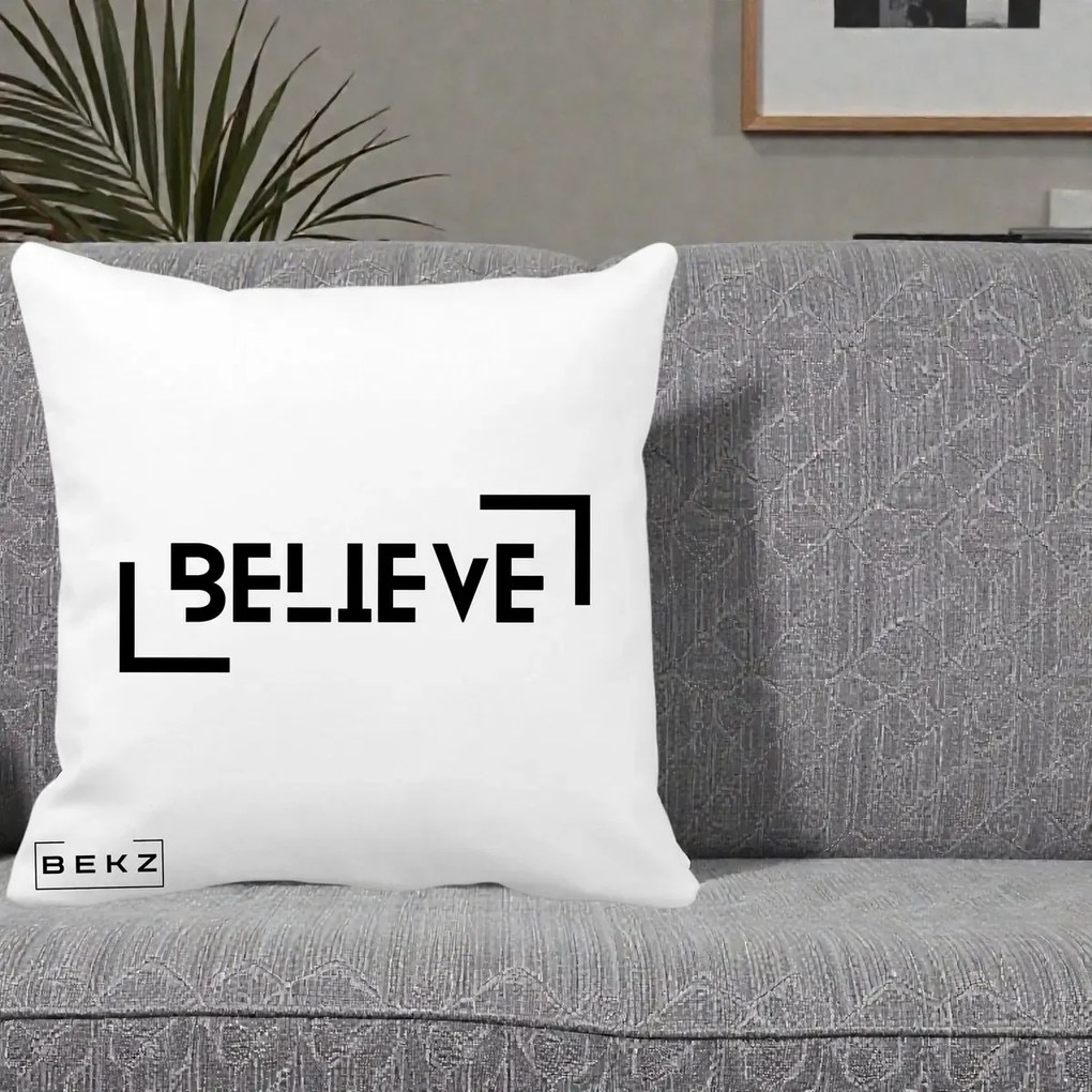 Perna Decorativa Believe Minimalist, 40x40 cm, Alba Mata, Husa Detasabila, Perna Inclusa, BEKZ®