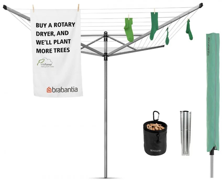 Uscator rufe exterior Brabantia Lift-O-Matic 50m, ancora metalica pentru beton, carcasa, geanta cu cleme, Gri metalic 1003466