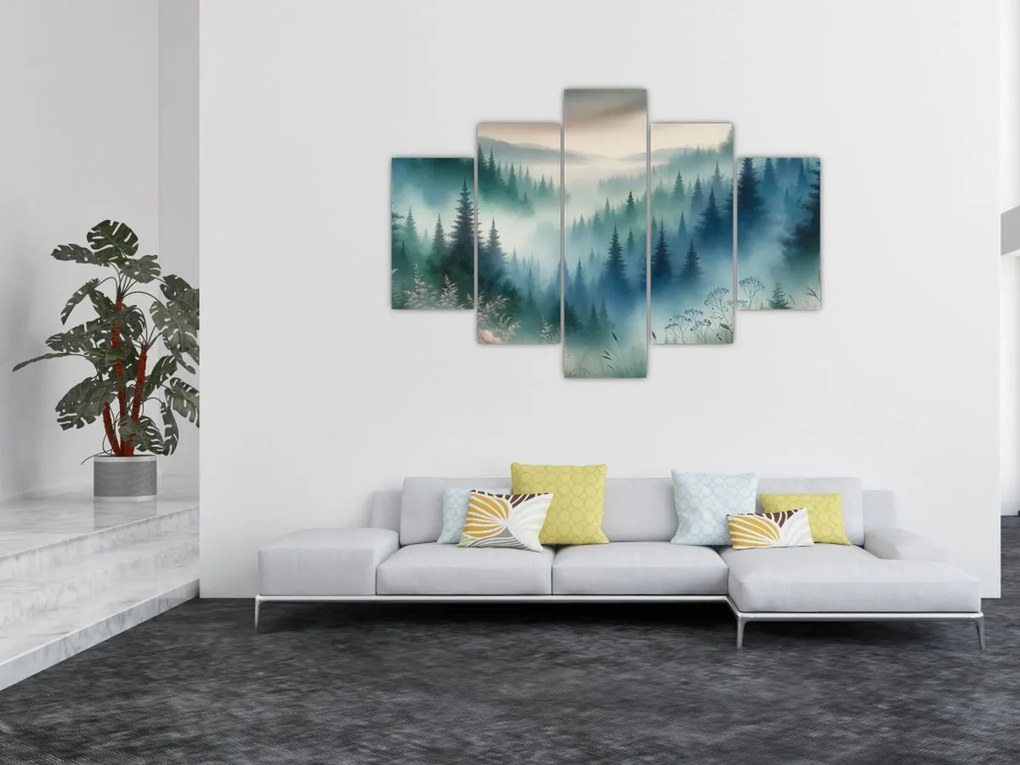 Tablou - Peisaj forestier cu ceață (150x105 cm)