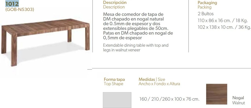 Masa extensibila Walnut, 160-210-260x100cm AC-GOB-N5303