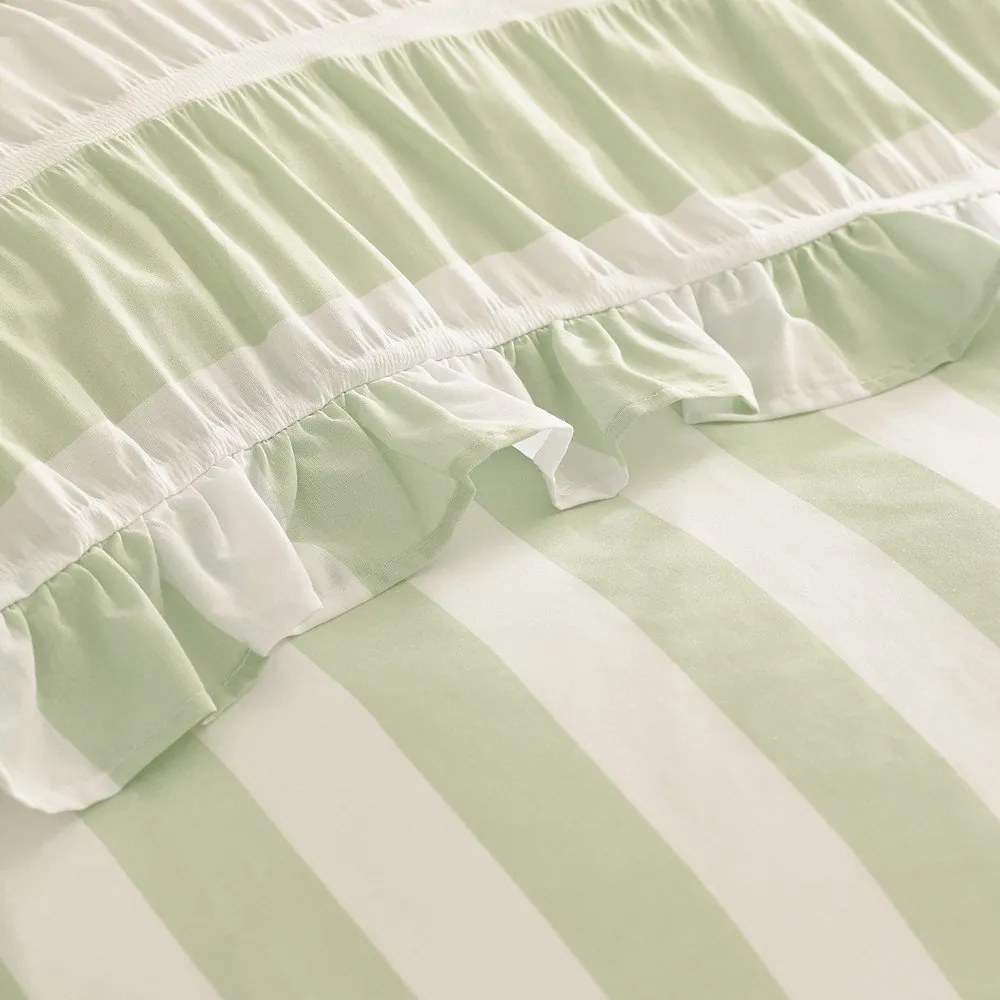 Lenjerie de pat verde pentru pat dublu cu 3 piese 200x200 cm Seersucker Frill Stripe – Catherine Lansfield