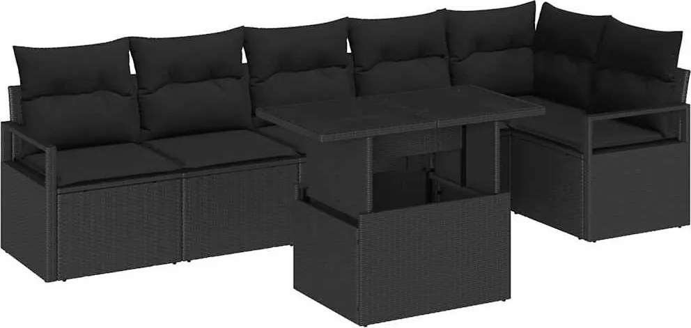 vidaXL Set de canapele pentru grădină 7 pcs Negru poliratan