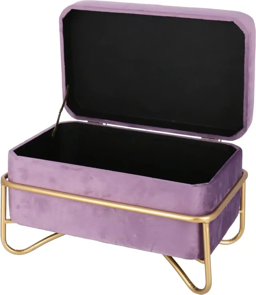 Set elegant Luna de taburete cu spatiu de depozitare, catifea si baza metalica aurie 2 piese
