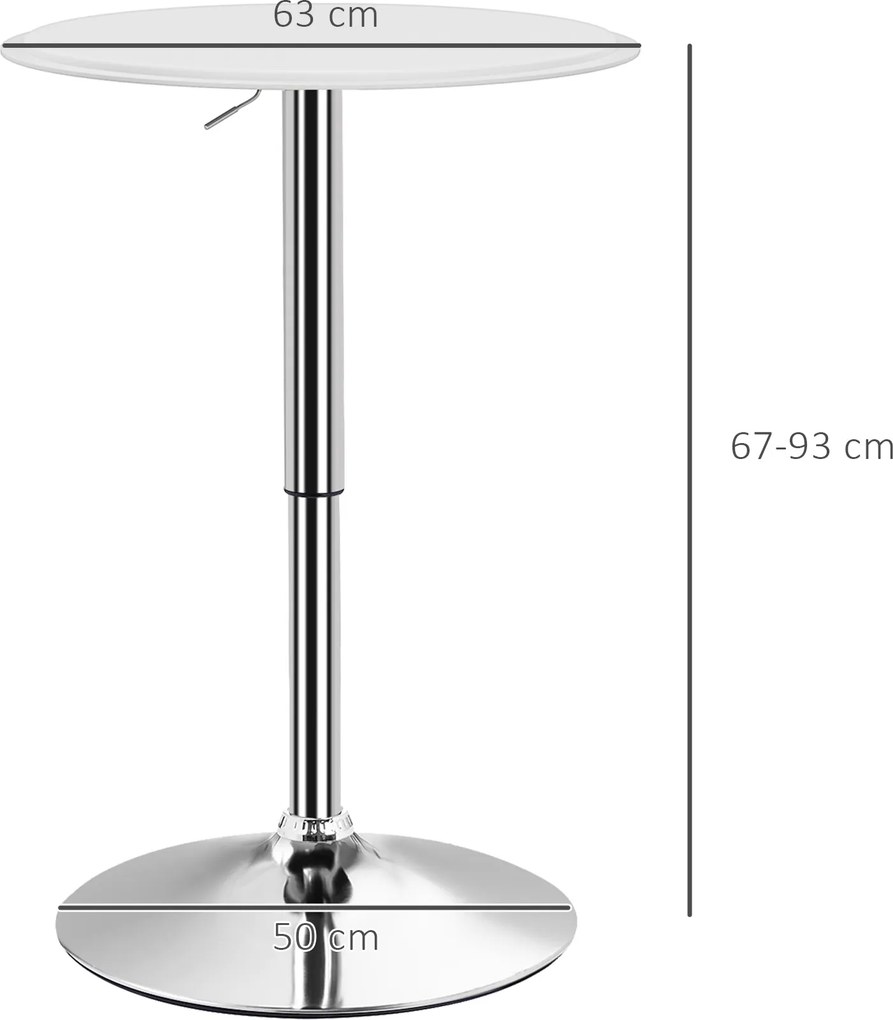 HOMCOM Masă de Bar Rotundă Ø63 cm, Reglabilă pe Înălțime 67-93 cm, cu Structură Metalică și Blat Rotativ 360°, Albă | Aosom Romania