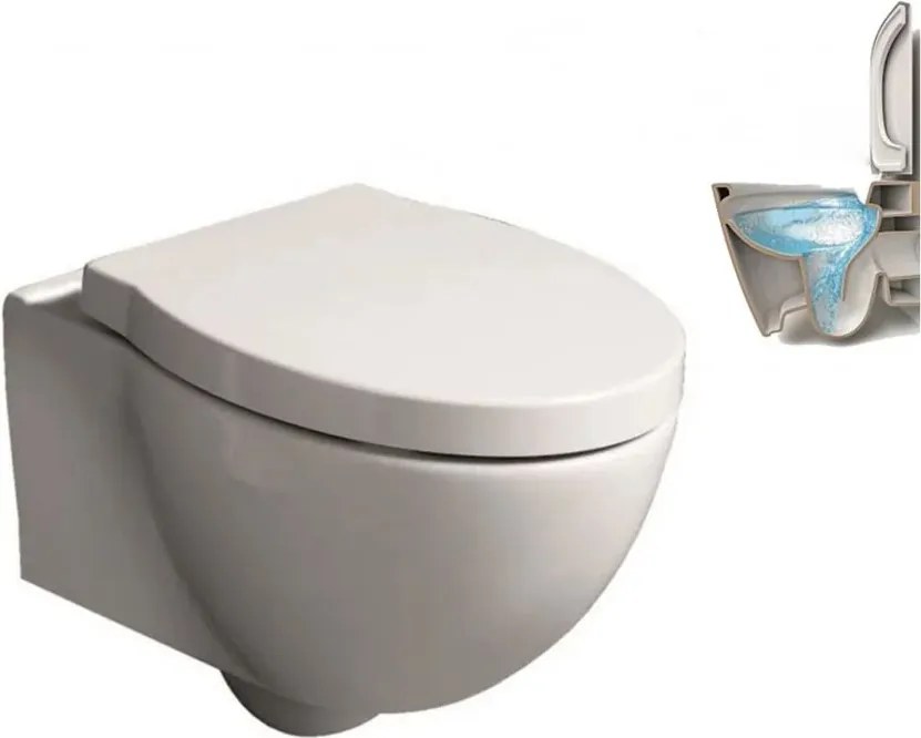 Set vas WC suspendat Inter Ceramic Rimless alb lucios capac softclose
