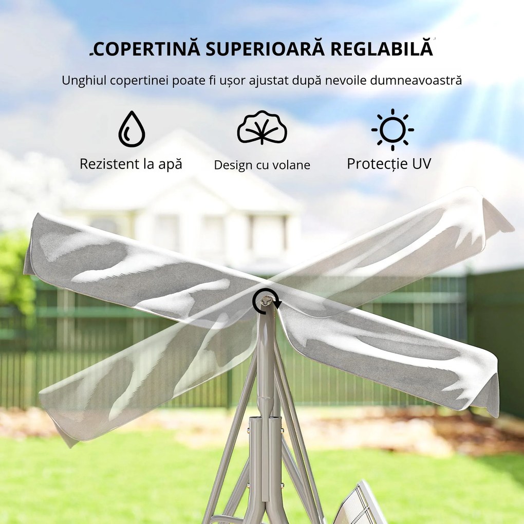Balansoar de grădină 3 locuri Hollywoodschaukel cu acoperiș din metal gri+argintiu 170 x 110 x 153 cm | Aosom Romania