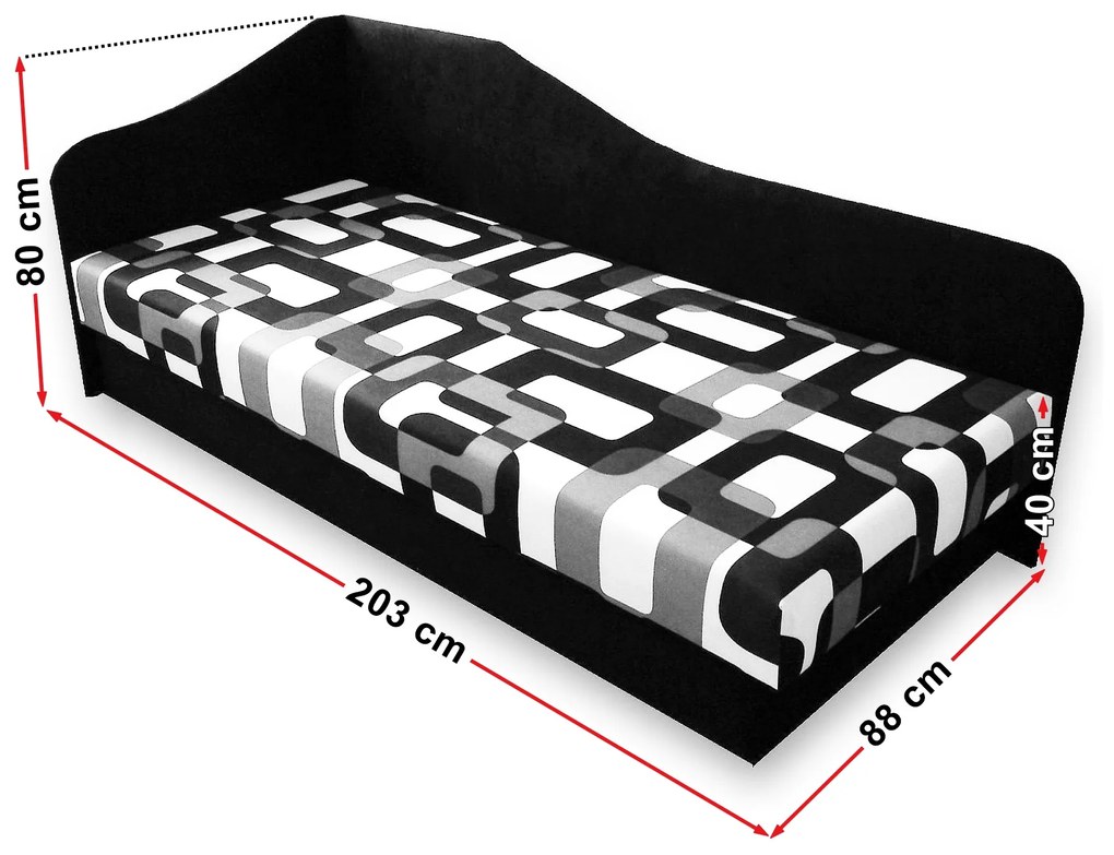 Pat de o persoană (canapea) 80 cm Lady 87 (negru 39 + Gusto 12) (S). 793113