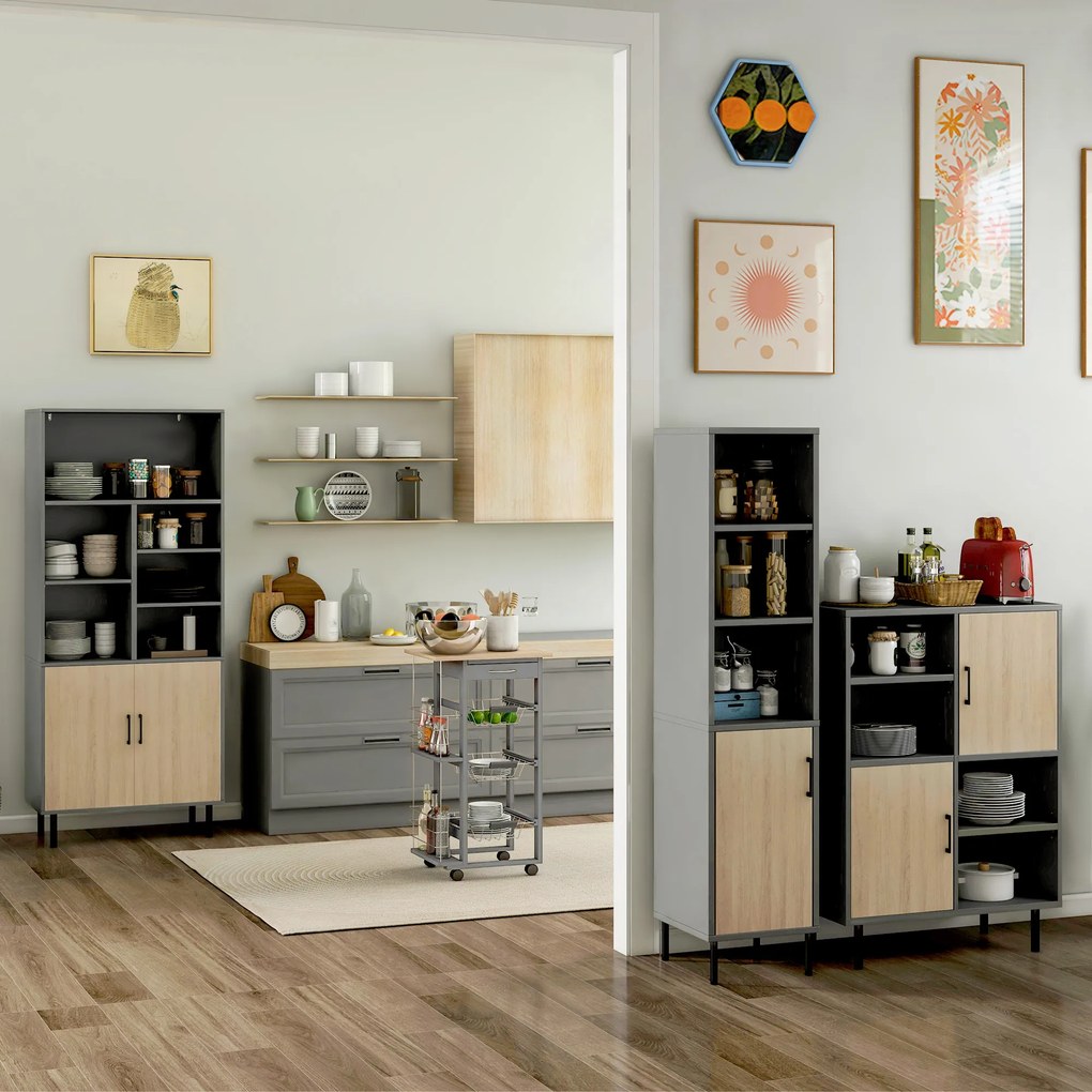 Dulap de Depozitare Independent, Biblioteca cu 6 Rafturi Deschise, pentru Camera de Zi, Birou, Dormitor, Gri HOMCOM | Aosom Romania