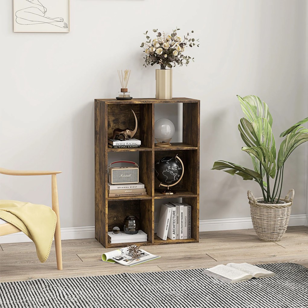 HOMCOM Bibliotecă Modernă Modulară cu 6 Compartimente din PAL, Maro | Aosom Romania