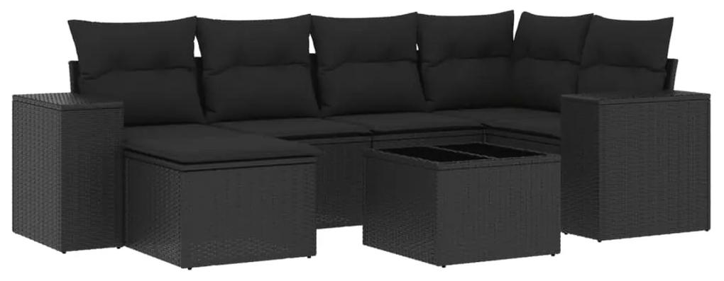 3255202 vidaXL Set canapele de grădină cu perne, 7 piese, negru, poliratan