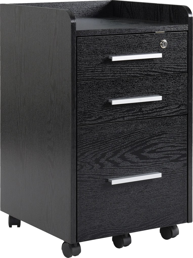 HOMCOM Dulap Portadocumente din Lemn cu 3 Sertare cu Chei de Securitate și 5 Roți, 39.2x40x65.4 cm, Negru | Aosom Romania