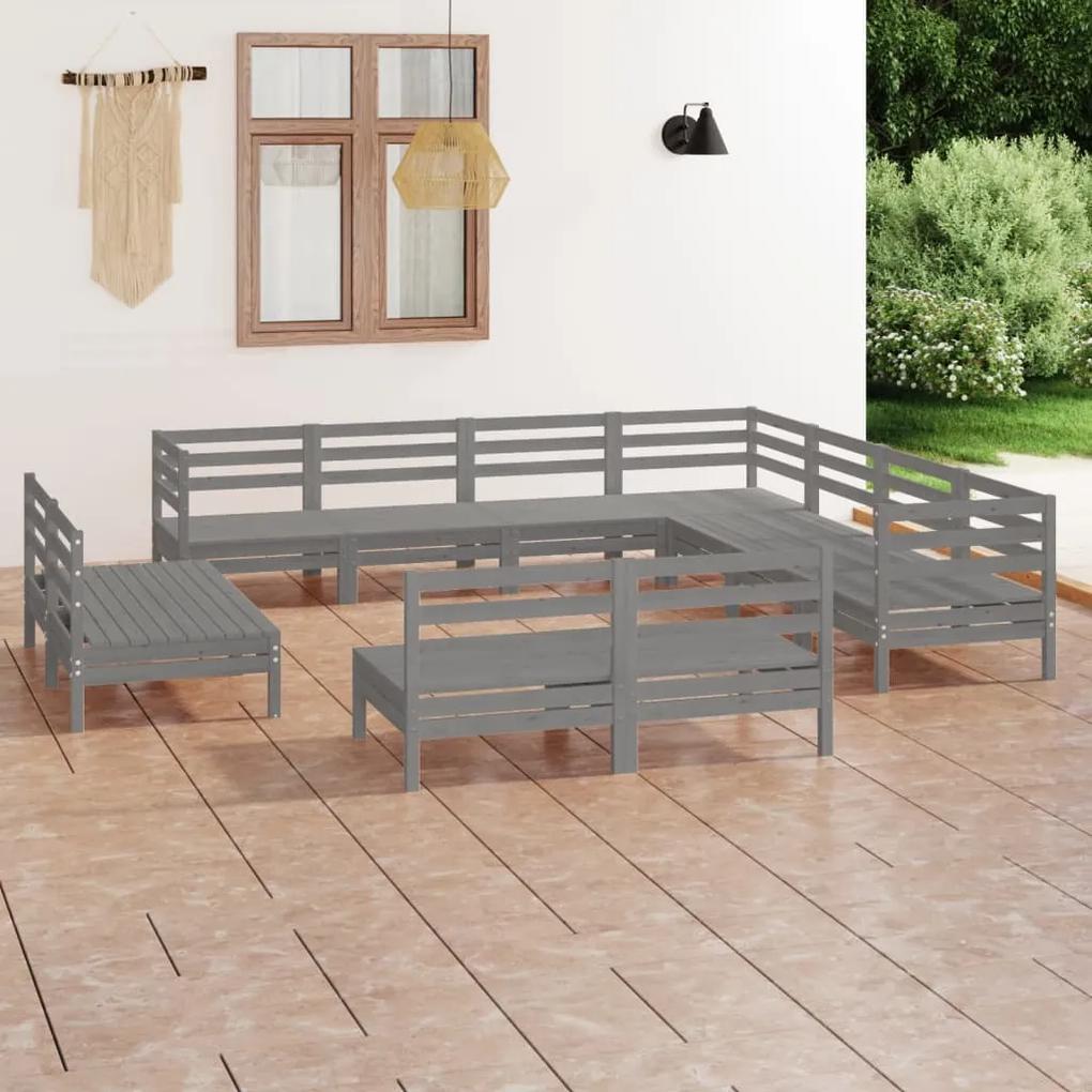 3083156 vidaXL Set mobilier de grădină, 11 piese, gri, lemn masiv de pin