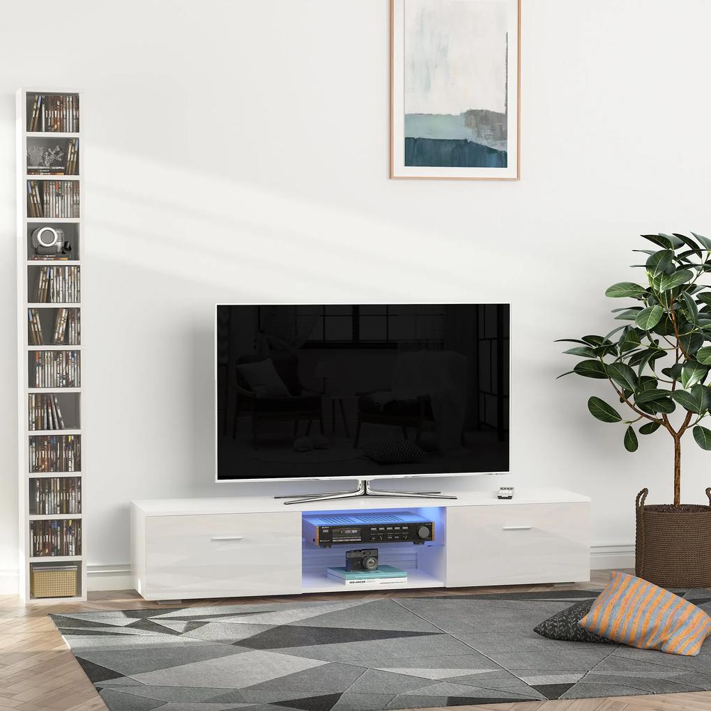 HOMCOM Dulap TV cu Lumini LED in 16 Culori si 4 modalitati pentru TV pana la 55", Mobilier in MDF Alb, 160x35x30cm | AOSOM RO