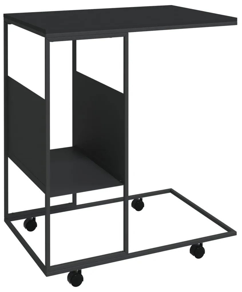 343109 vidaXL Masă laterală cu roți, negru, 55x36x63,5 cm, lemn prelucrat